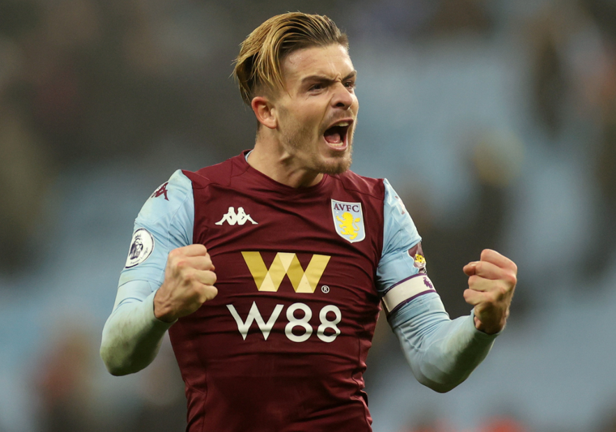 Jack Grealish celebrates after scoring in a past match for Aston Villa
